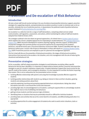 Prevention and De-escalation of Risk Behaviour