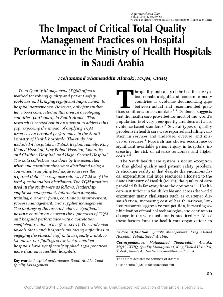 The Impact of Critical Total Quality Management Practices On Hospital ...