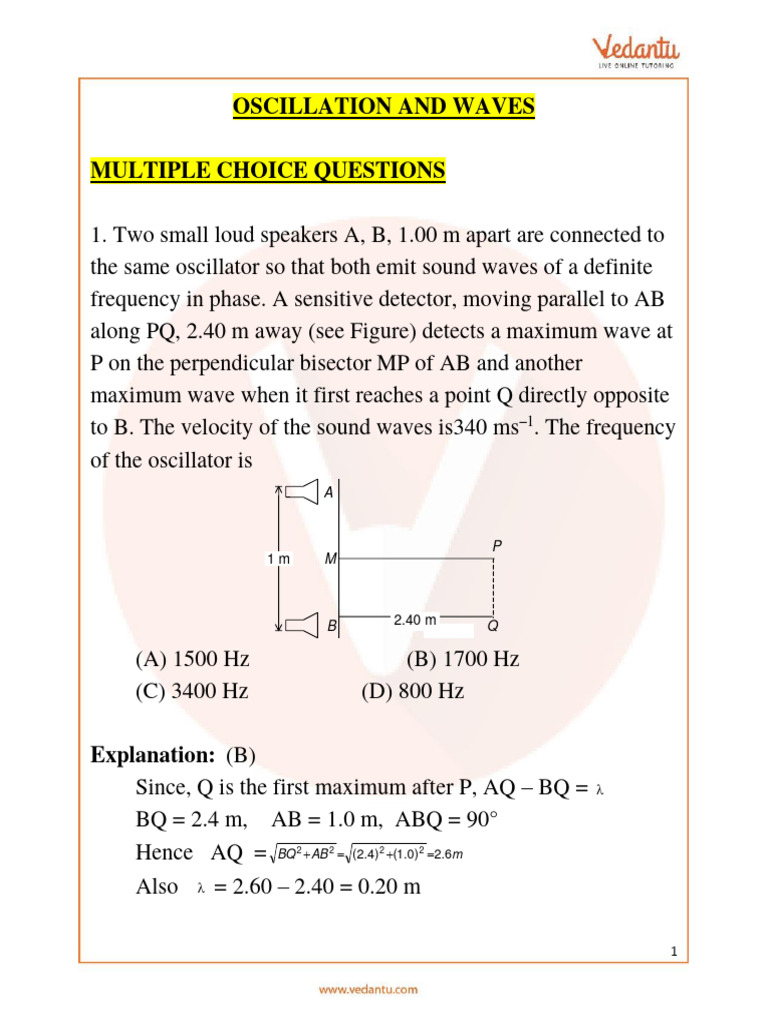 JEE Main Oscillations and Waves Important Questions - Free PDF Download ...