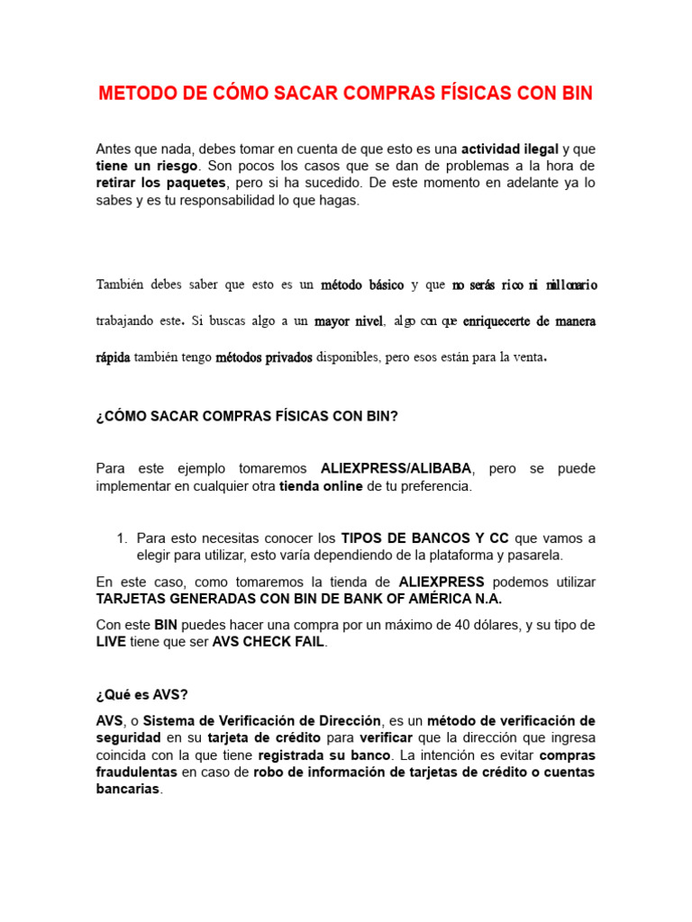 Metodo de Cómo Sacar Compras Físicas Con Bin PDF Tarjeta de crédito