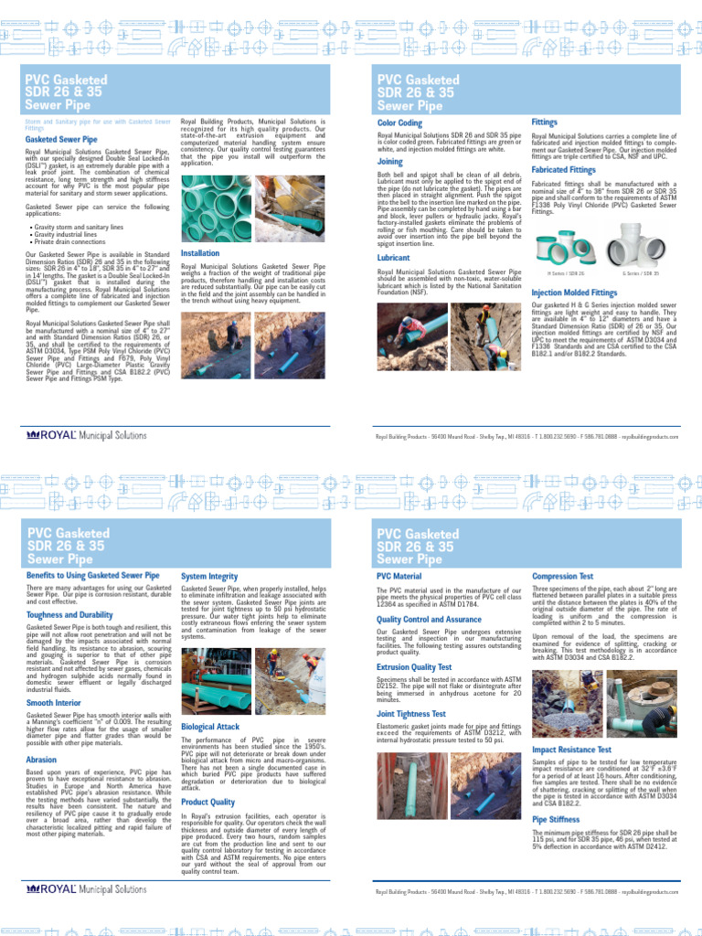 Gasketed SDR 35 SDR 26 Sewer Pipe Brochure PDF