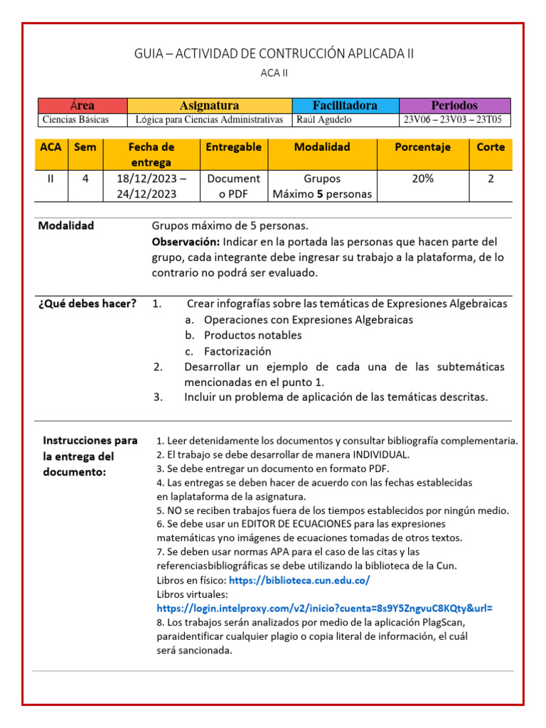 Guía Proyecto Aula ACA II | PDF