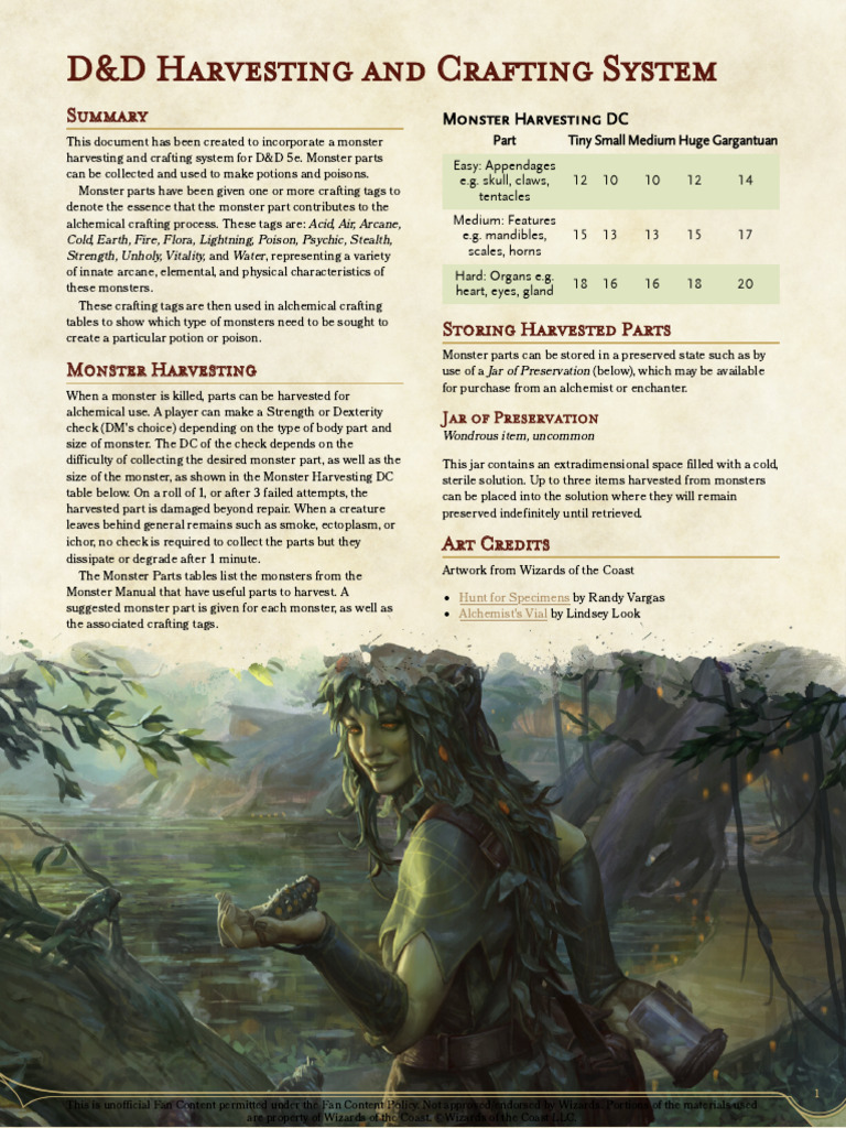 Harvesting and Crafting System for D&D 5e _ GM Binder PDF