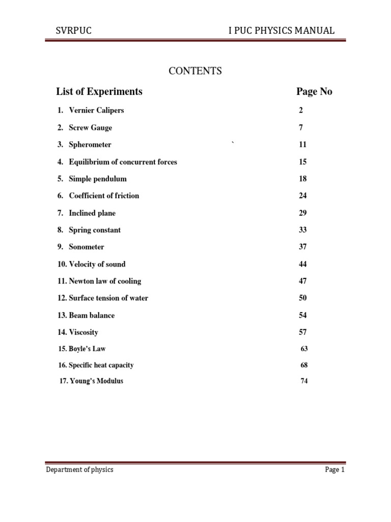 1st PUC Physics Lab Manual | PDF | Pendulum | Resonance
