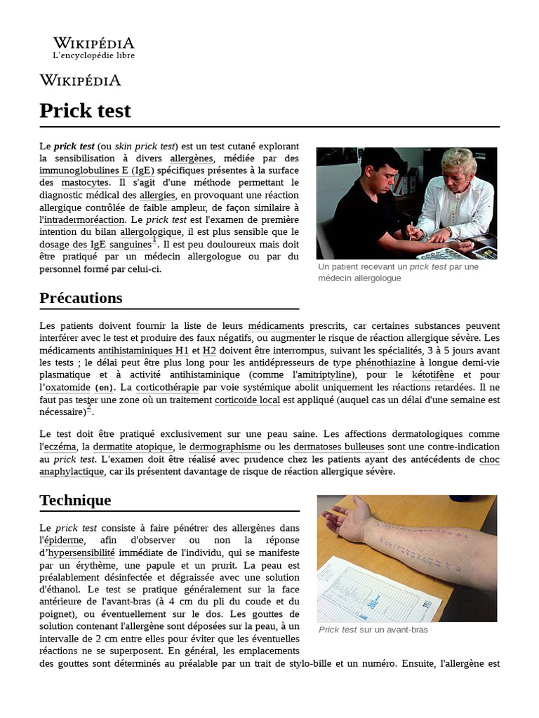 Prick Test : Diagnostic des Allergies | PDF | Médecine clinique ...