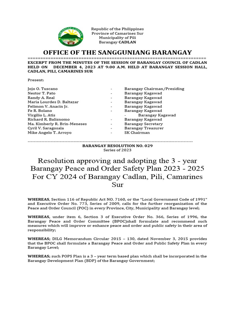 Barangay Peace and Order Plan 2023-2025 | PDF | Philippines | Government