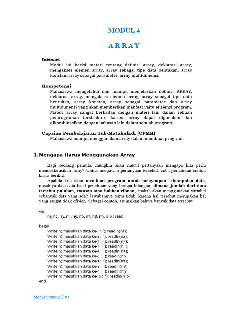 Pengantar dan Deklarasi Array dalam Pascal | PDF | Komputer
