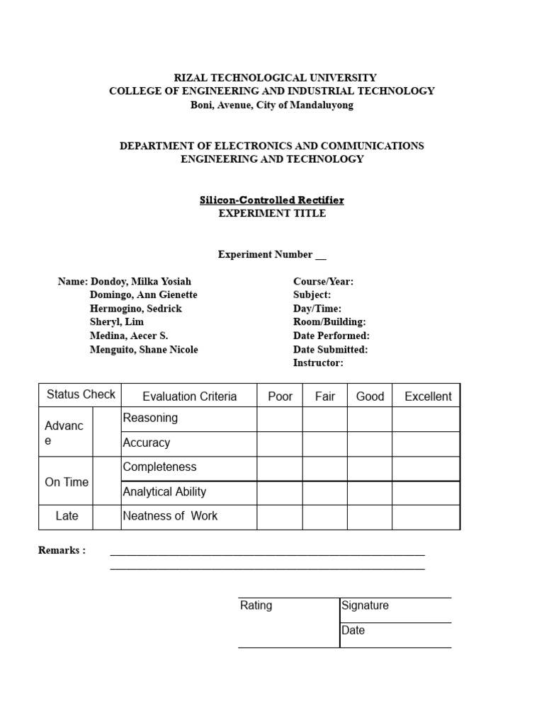 Silicon ControlledRectifier Experiment ECE03LAB PDF Electrical