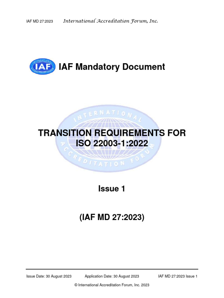 IAF MD 27 22003-1 Transition 30082023 | PDF