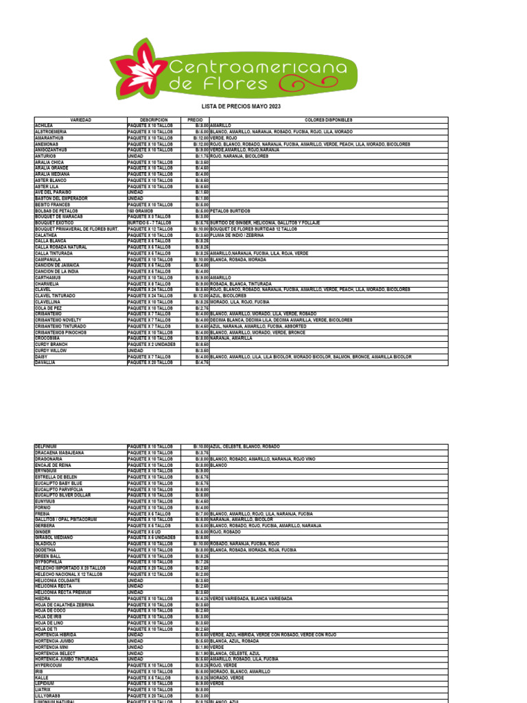 Lista de Precios Mayo 2023 PDF Los símbolos Color