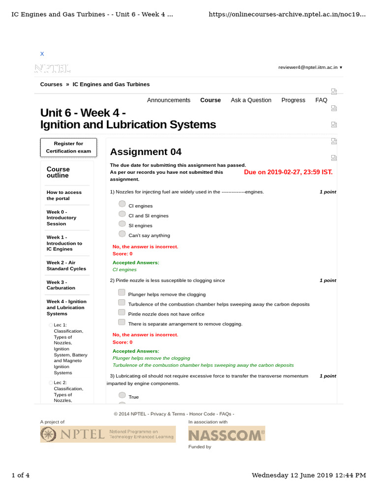 Noc19 Me10 Assignment5 | PDF | Combustion | Engines