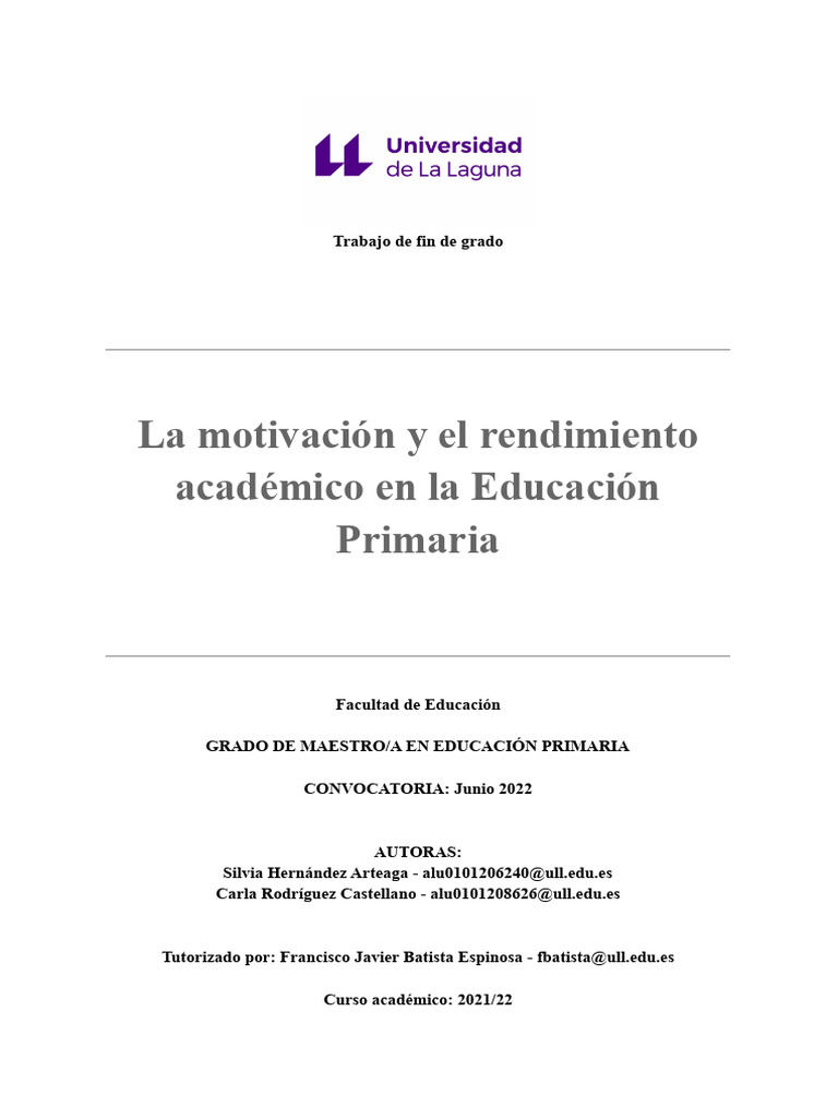Motivación y Rendimiento en Primaria | PDF | Motivacional | Motivación