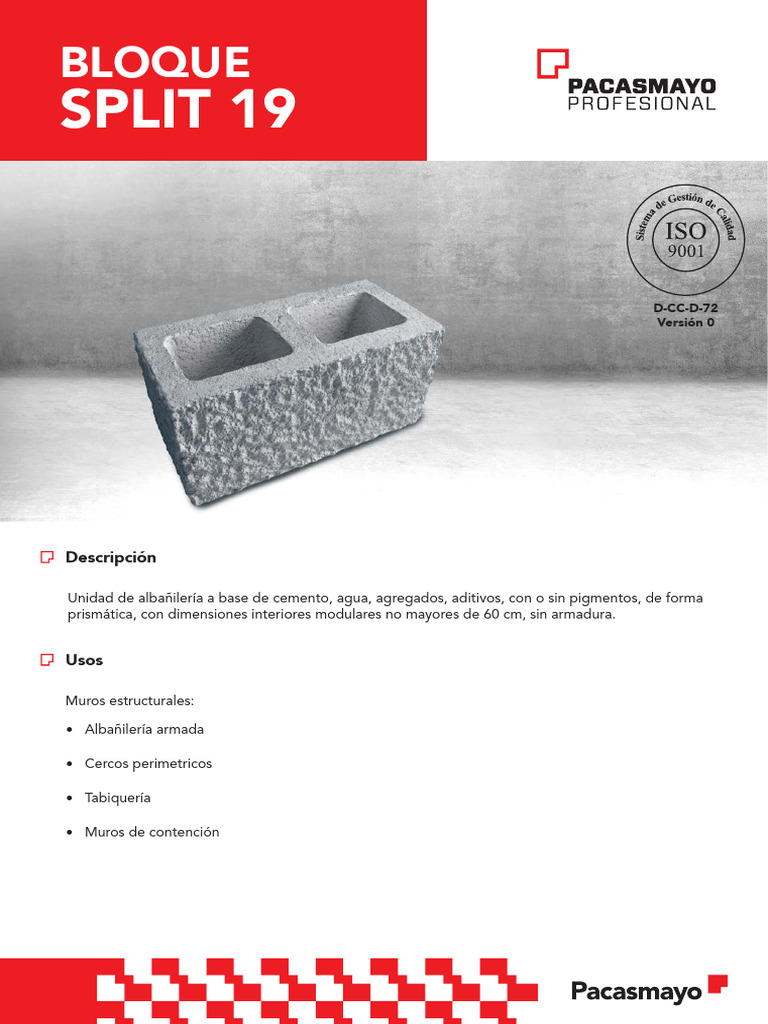 FT - Bloque Split 19 | PDF | Hormigón | Materiales de construcción