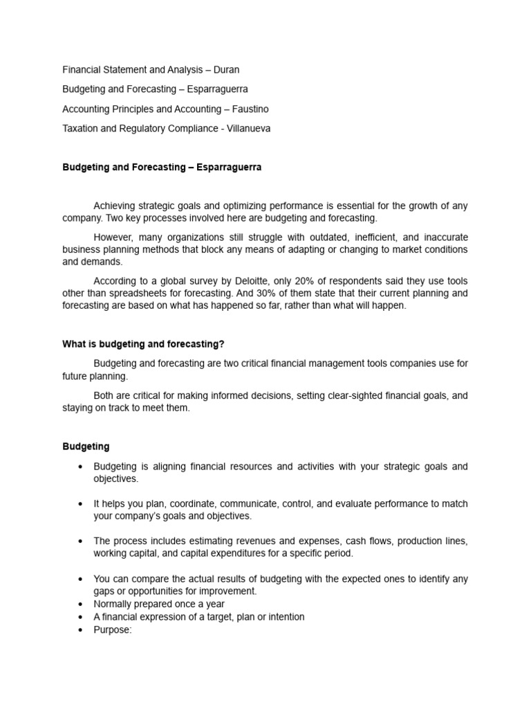 Budgeting and Forecasting | PDF | Forecasting | Budget