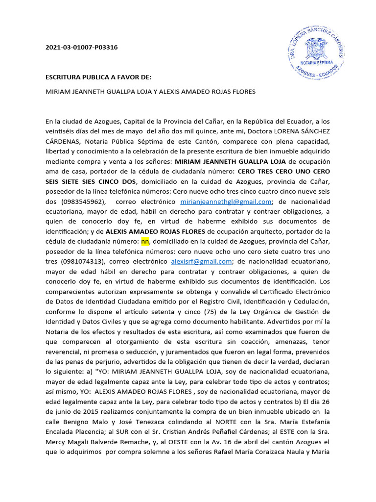 Escritura Pública de Inmueble en Azogues | PDF | Derecho Civil (Common ...