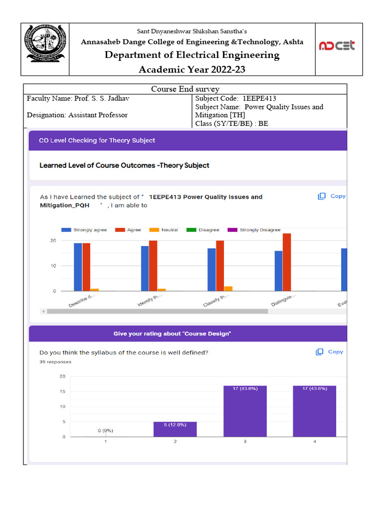 PQH - DIV-B - Course End Survey 2023 | PDF