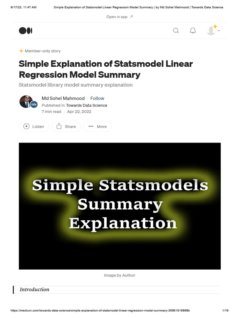Simple Explanation of Statsmodel Linear Regression Model Summary | PDF ...