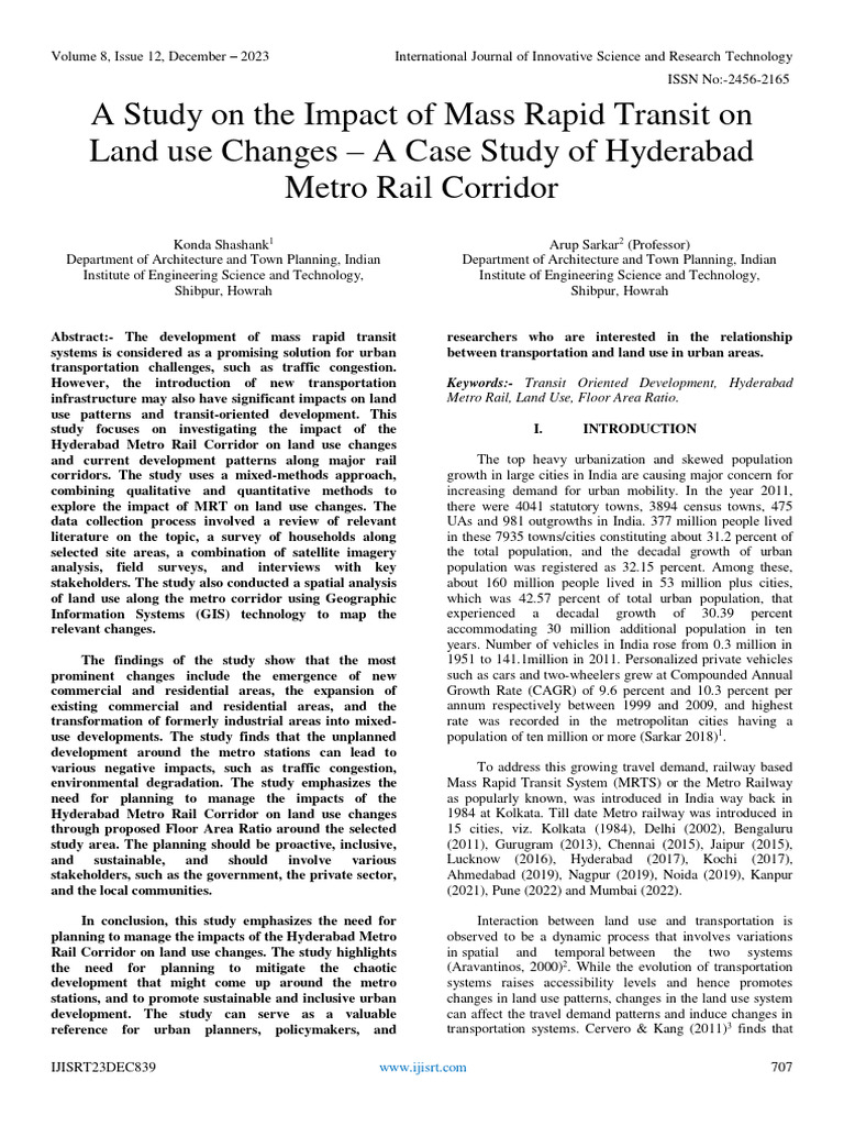 A Study On The Impact of Mass Rapid Transit On Land Use Changes - A ...