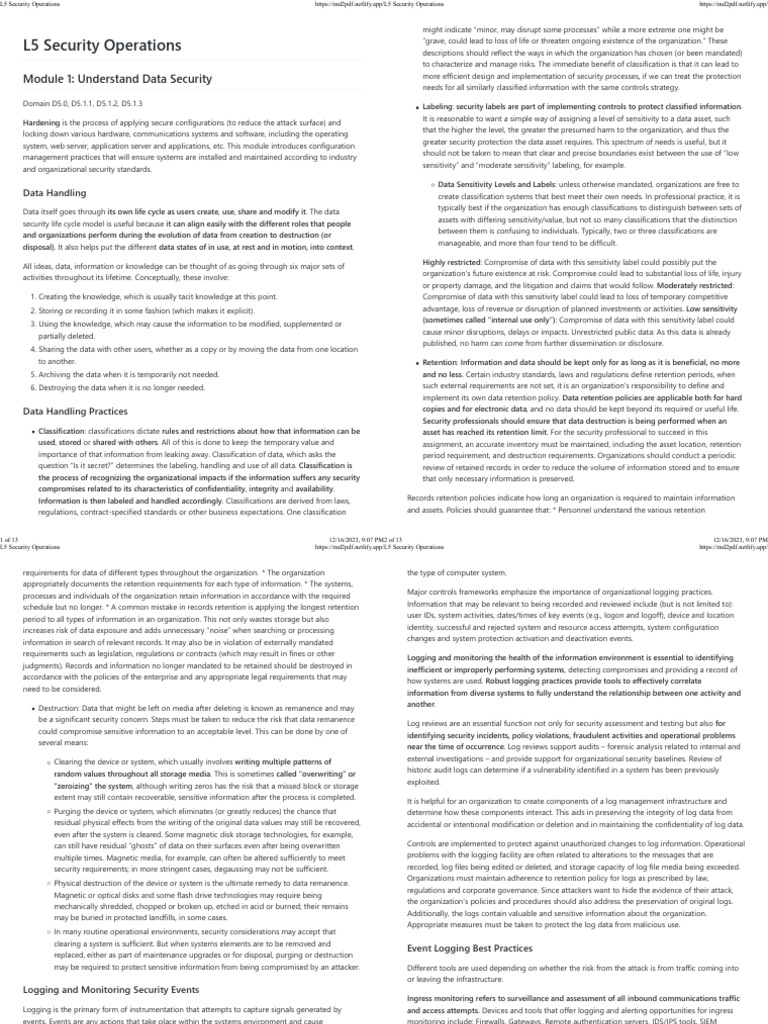Security Operations and Data Handling | PDF