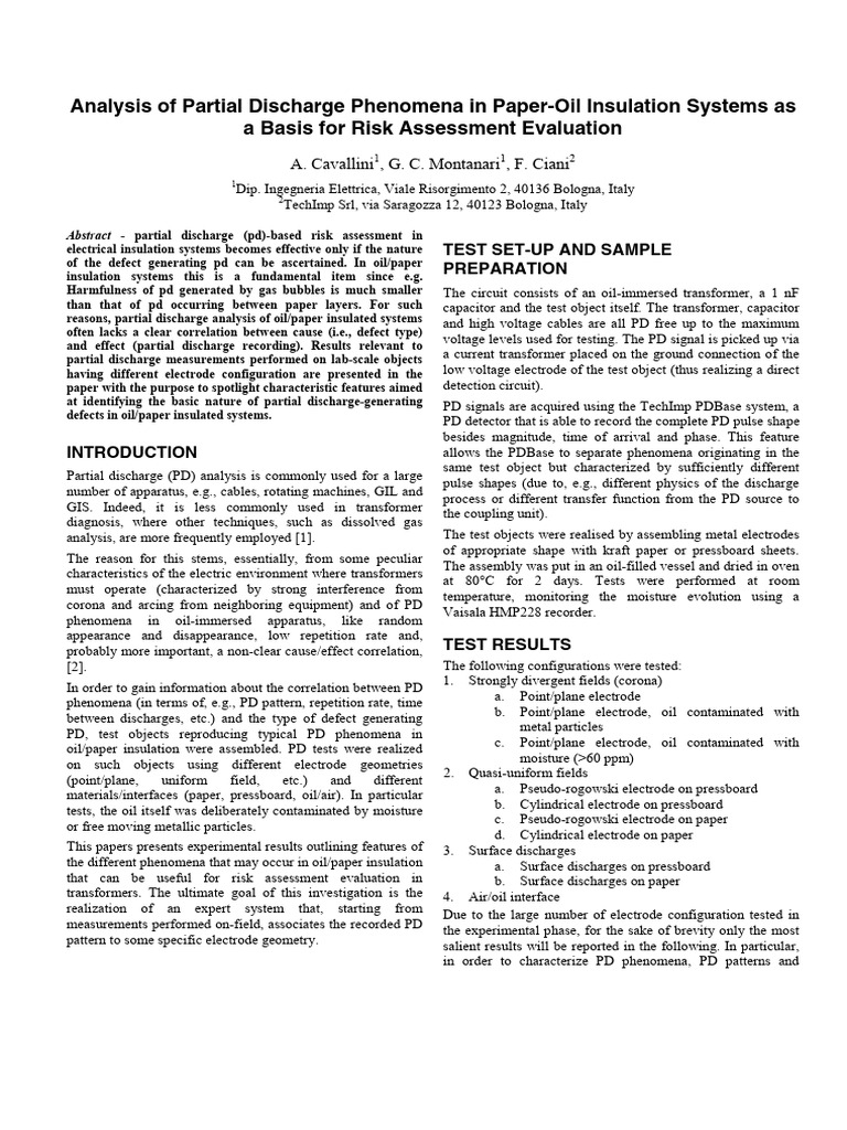 Analysis of Partial Discharge Phenomena in Paper-Oil Insulation Systems ...