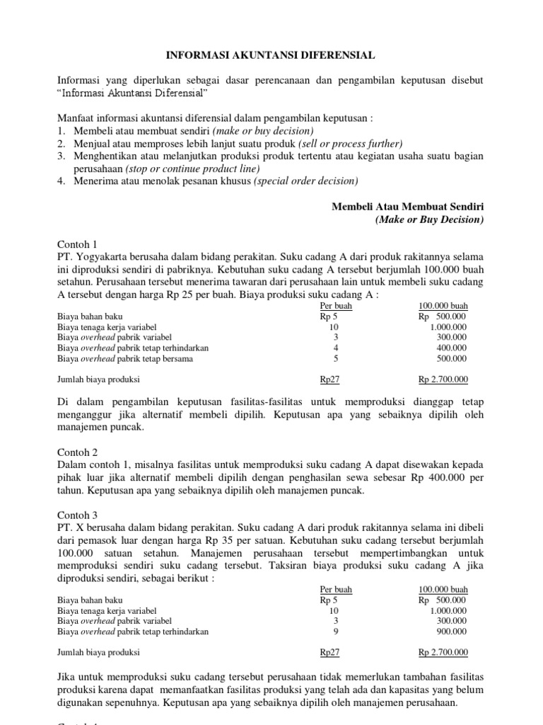 Akuntansi Manajemen Informasi Akuntansi Diferensial