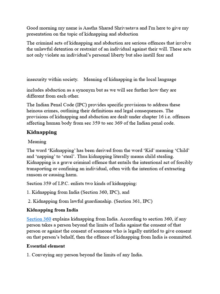 Presentation On Kidnapping And Abduction Pdf Kidnapping Crimes