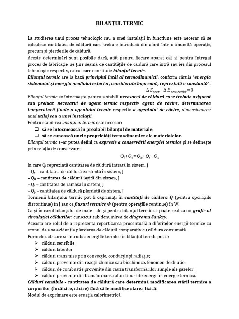 BILANTUL TERMIC - Teorie | PDF