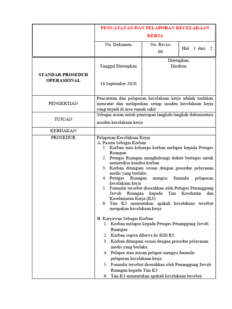 Pencatatan Dan Pelaporan Kecelakaan Kerja Pdf