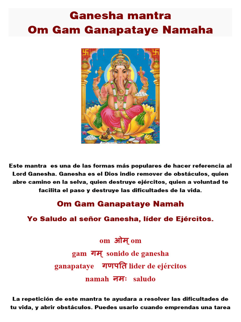 Ganesha Mantra - Om Gam Ganapataye Namaha | PDF | Religión y espiritualidad