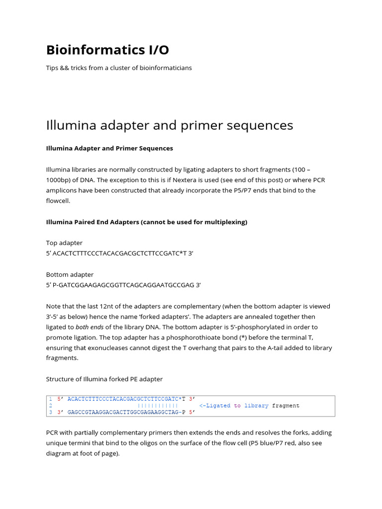 Illumina Adapter and Primer Sequences PDF Primer (Molecular Biology
