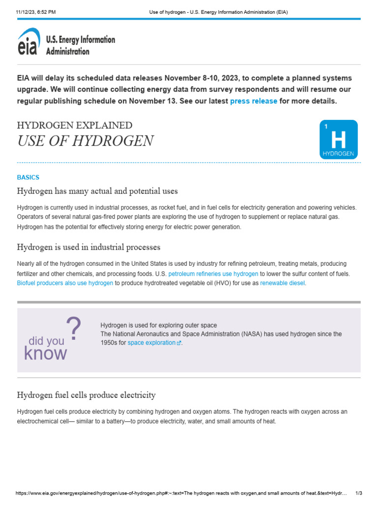 Use of Hydrogen - U.S. Energy Information Administration (EIA) | PDF