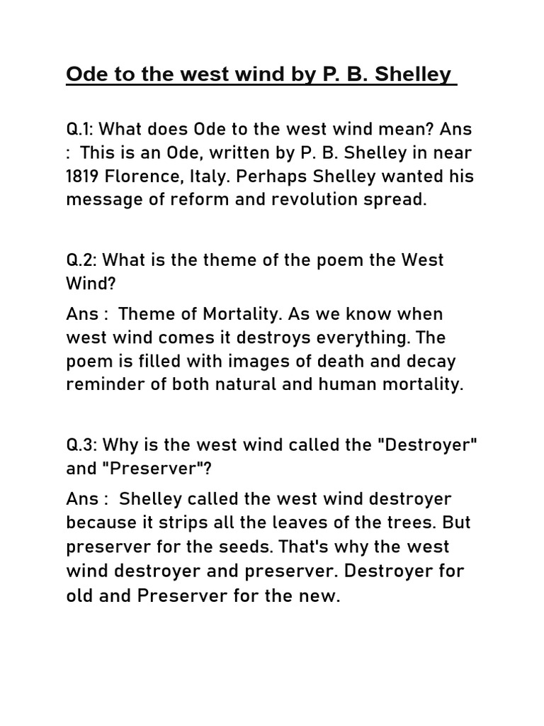 Ode To The West Wind Litcharts
