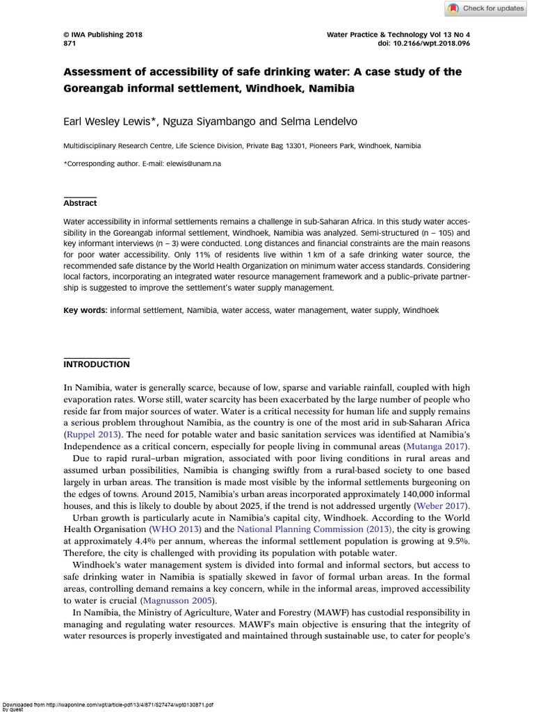 Water Accessibility in Goreangab, Namibia | PDF | Water | Namibia