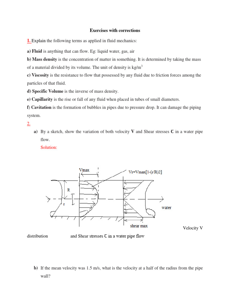 Fluid Mechanics_ Corrected Exercises PDF Fluid Mechanics Pressure