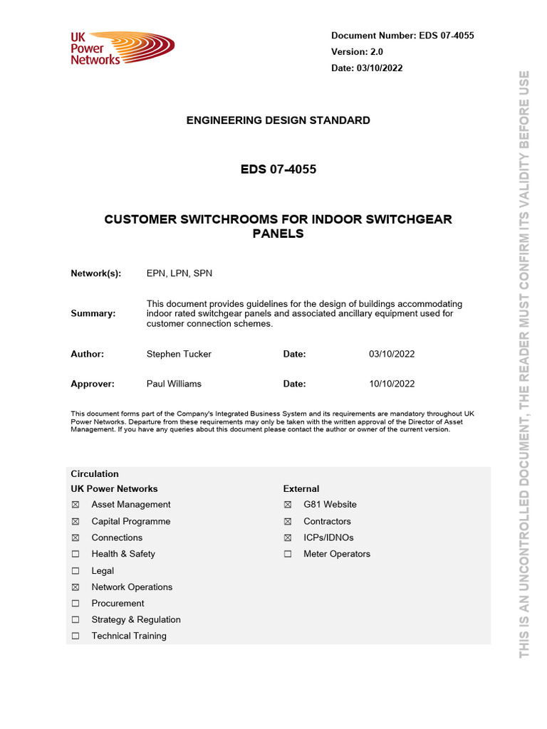 Customer Switchrooms Design Standards | PDF | Door | Wall