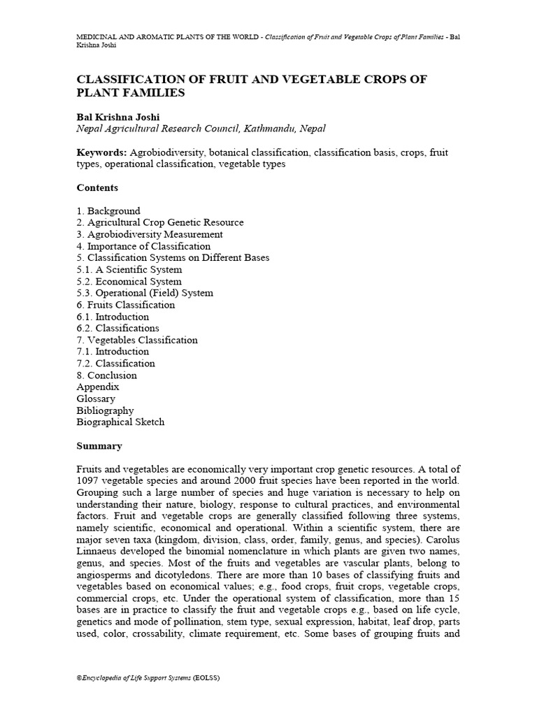 Classification of Fruit and Vegetable PDF