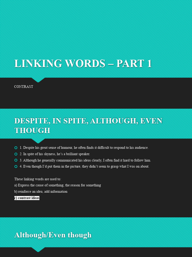 Linking Words Part 1 Pdf Verb Grammar