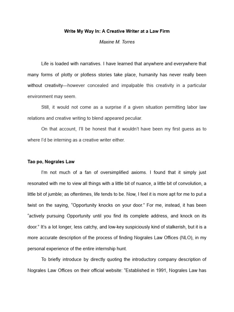 Internship Narrative: Maxine Torres at NLO | PDF