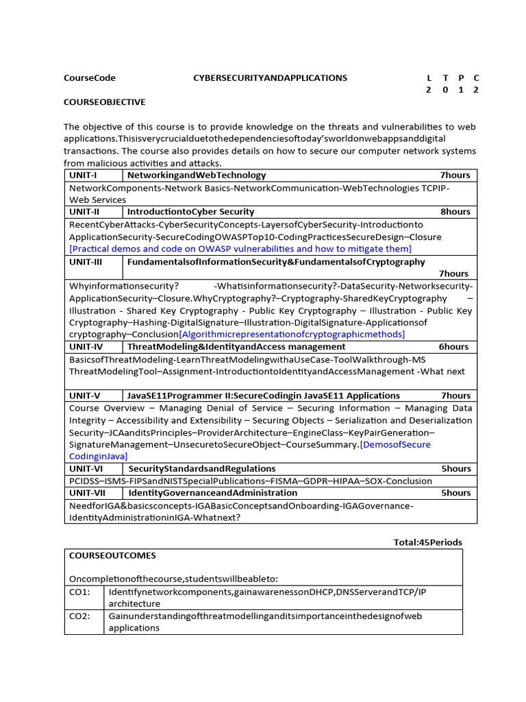 Cybersecurity Applications Course Overview | PDF | Security | Computer ...