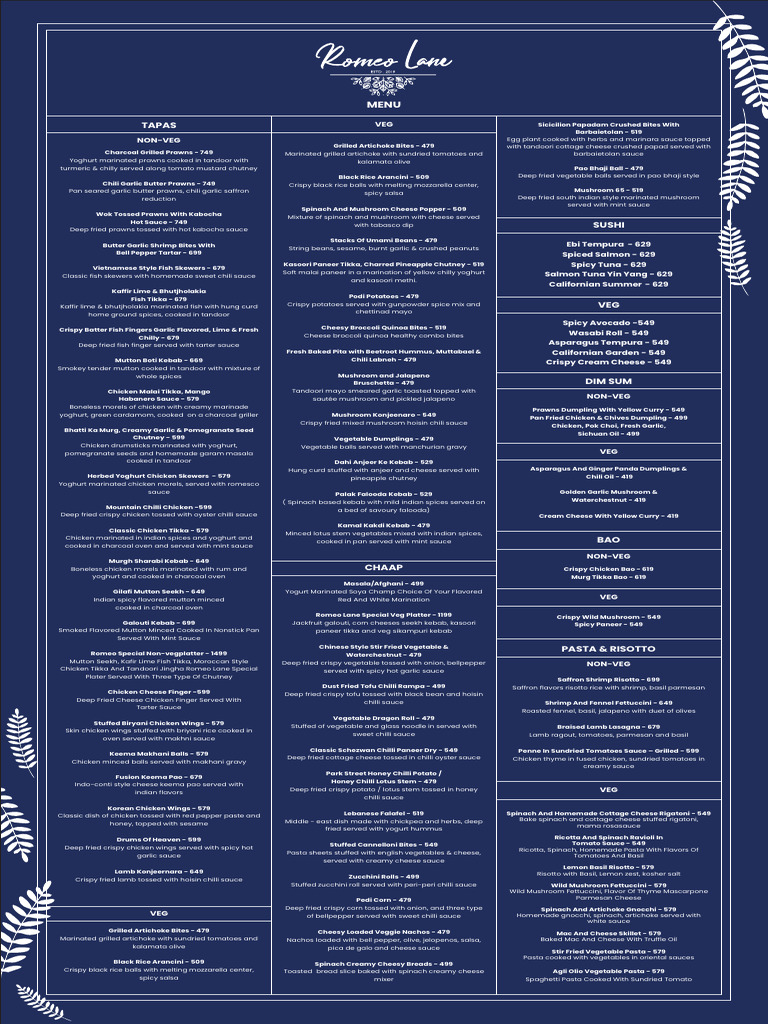 Romeo Lane Food Menu Design | PDF