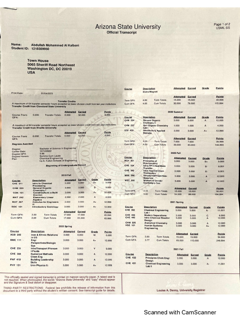 Asu official transcript pdf