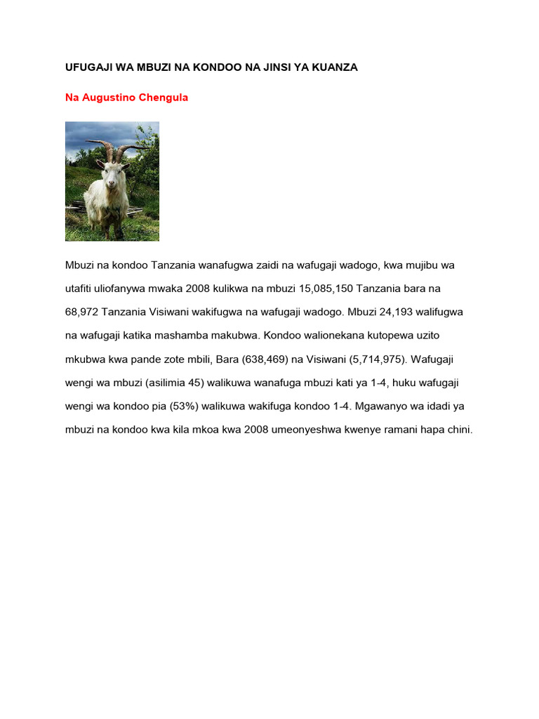 Ufugaji Wa Mbuzi Na Kondoo | PDF