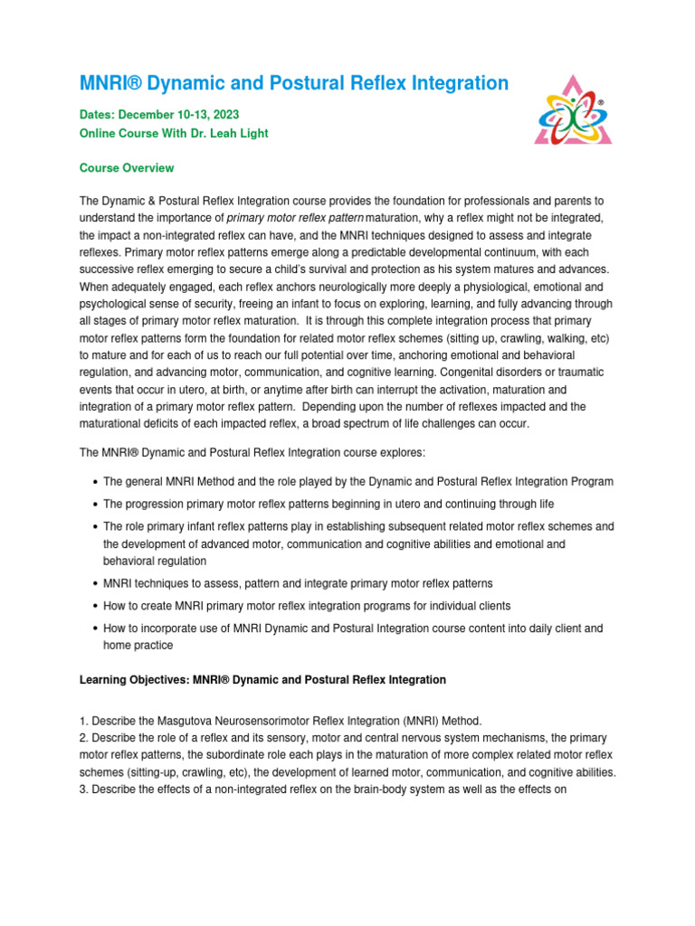 MNRI Dynamic and Postural Reflex Integration 12.10.23 | PDF