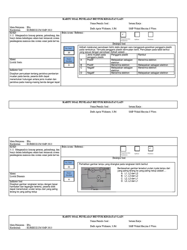 Format Kartu Soal Hots Fix | PDF