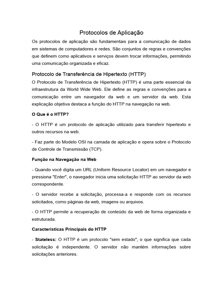 Protocolos de Aplicação: HTTP e FTP | PDF | Protocolo de transferência ...