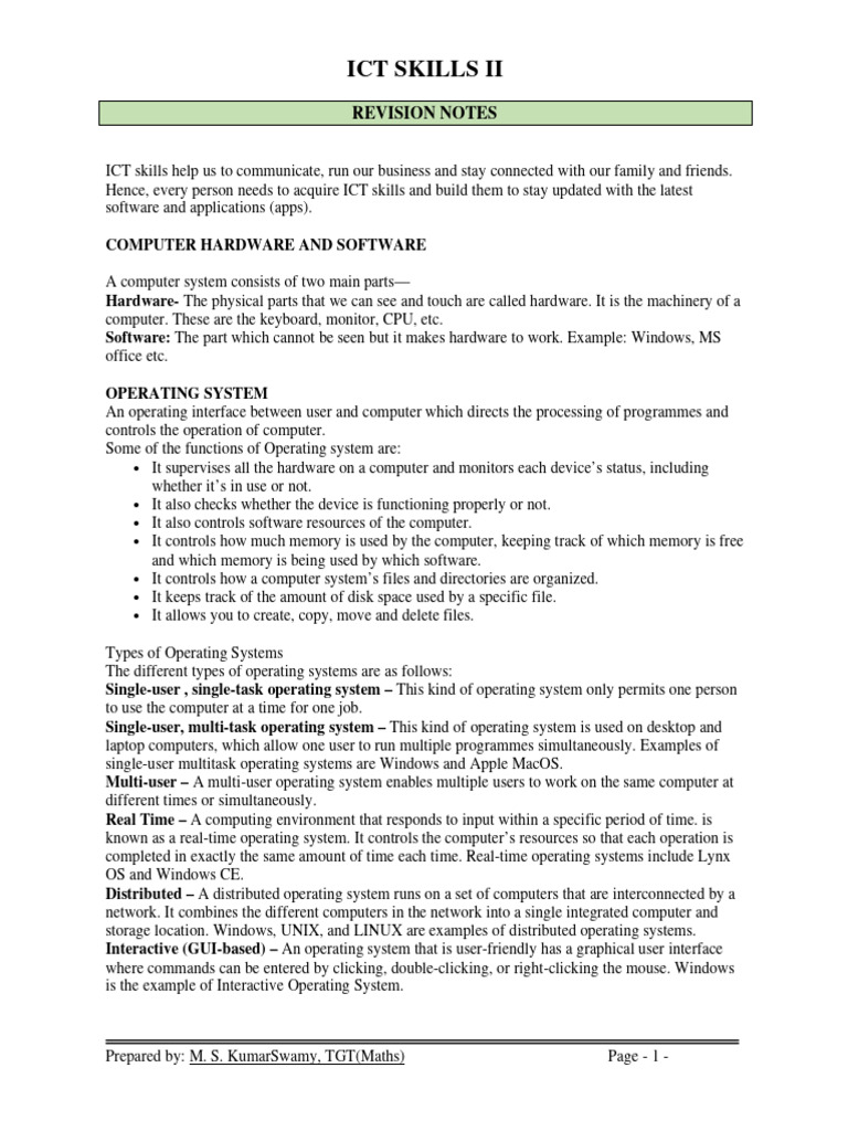 01 Self Management Skills II Revision Notes | PDF