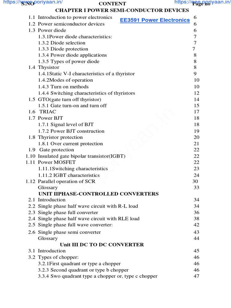 EE3591 Power Electronics Reg 2021 Notes For All Unit PDF Power