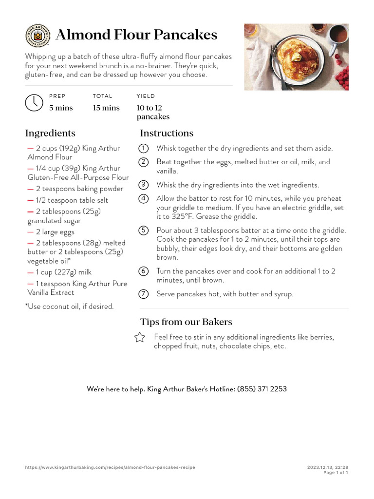 Almond Flour Pancakes Recipe King Arthur Baking Pdf Pancake