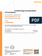 Certificate Confirming Incorporation of Company: Sample