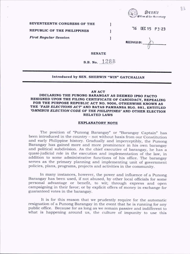 Automatic Resignation of Punong Barangay | PDF | Government
